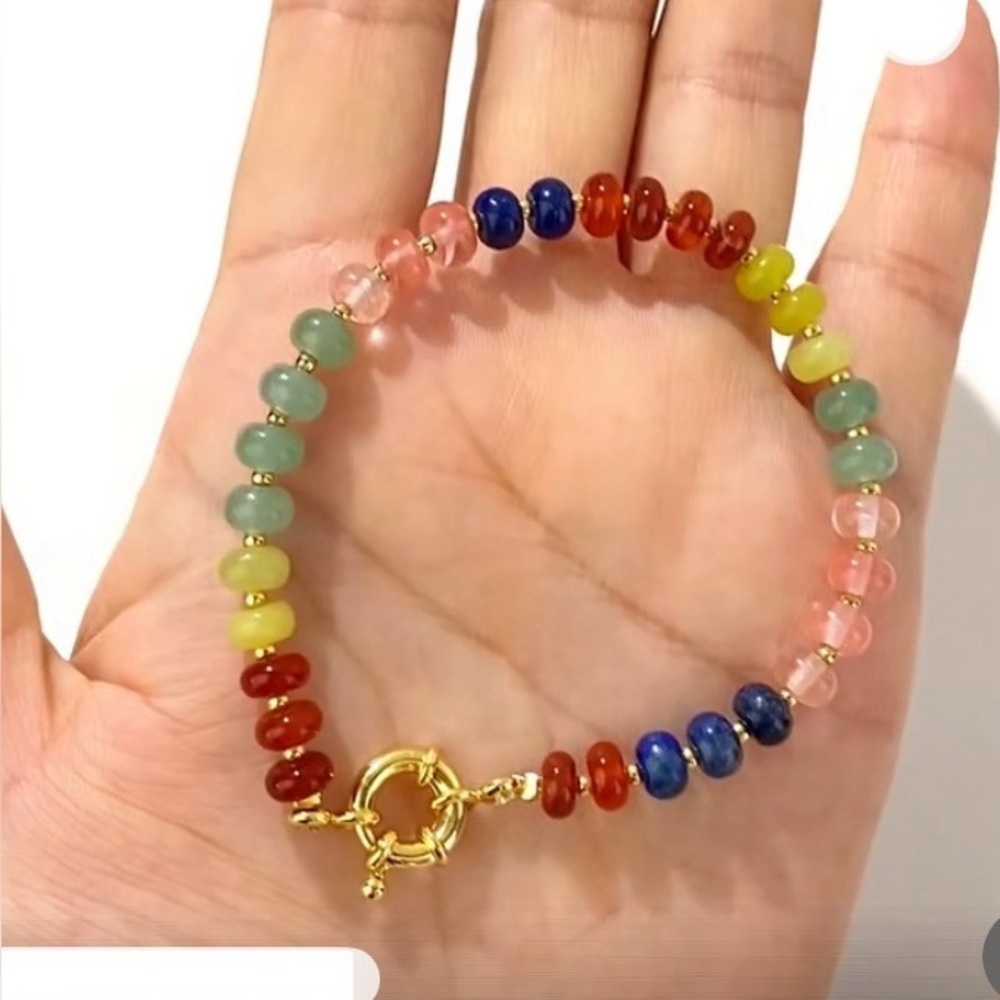 Natural Stone Rondelle Beads Bracelet Toggle Clasp 14K Gold Filled